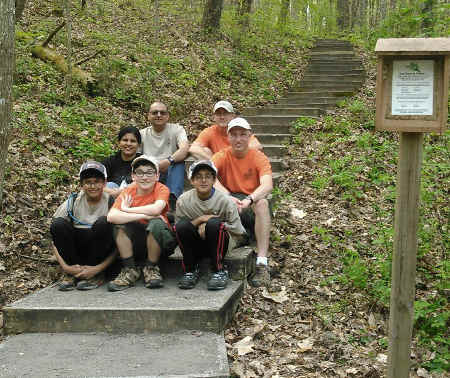 Troop 46 sitting on the newly refurbished Oak Hickory trail treads.